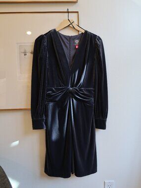 Vince Camuto Twist Front Long Sleeve Velvet Fit & Flare Dress